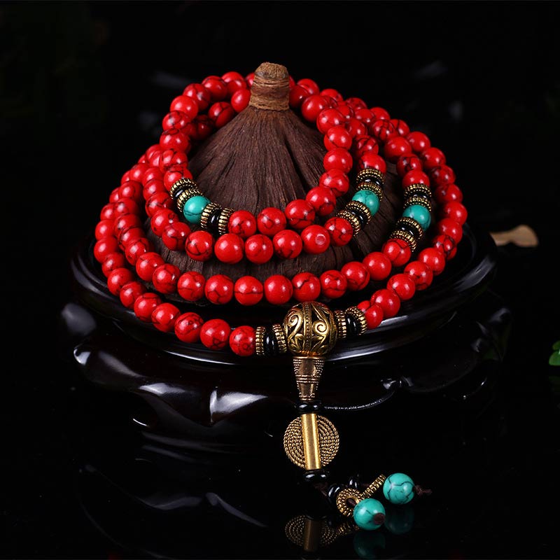 8mm Red Turquoise Lucky Mala Necklace Bracelet