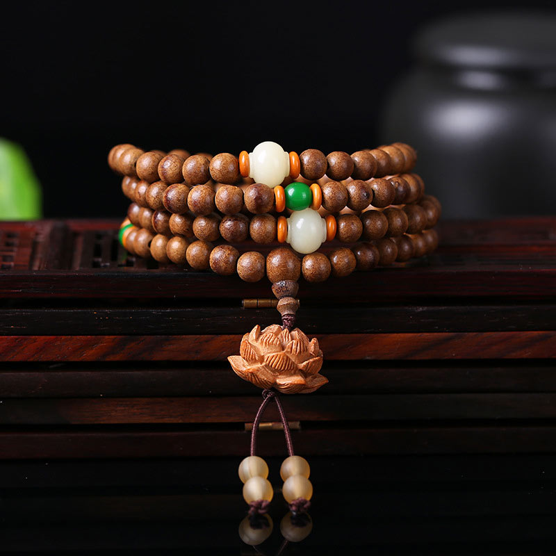 6mm Peach Wood Lotus Bracelet for Meditation & Protection