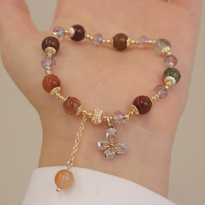 Rutilated Quartz Fu Lu Shou Wealth Butterfly Bracelet