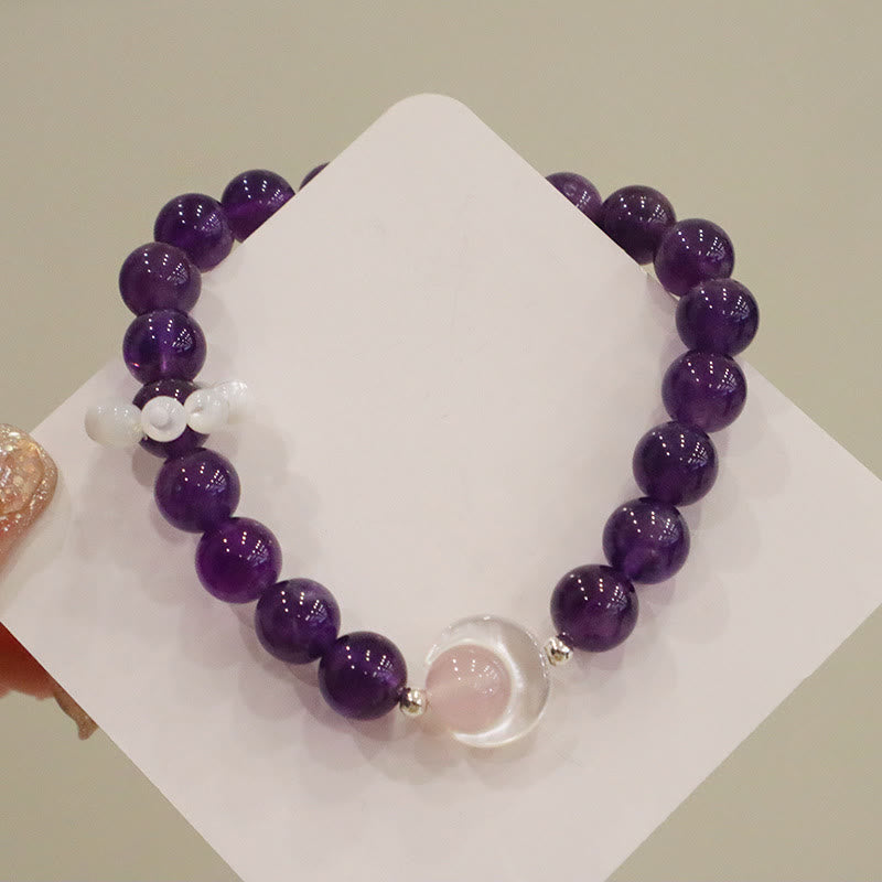 925 Sterling Silver Amethyst Crescent Moon Healing Bracelet