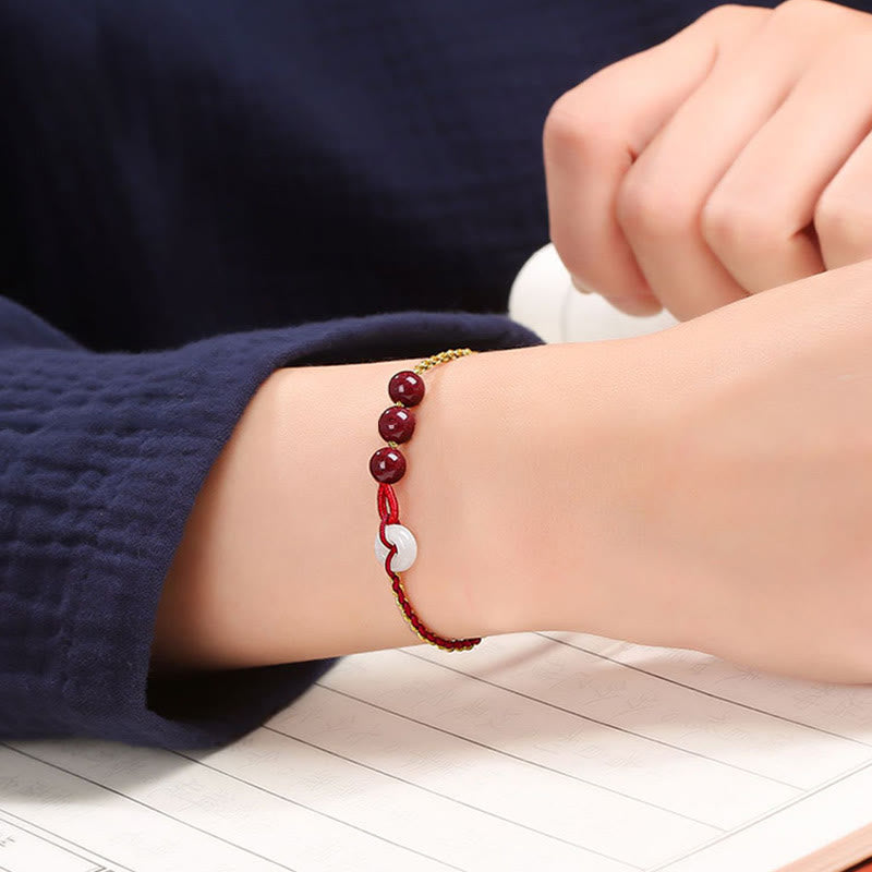 Cinnabar Jade Bracelet with Peace Buckle for Calm & Blessing
