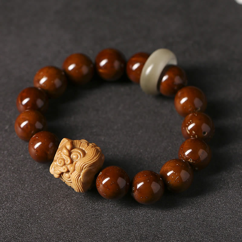 Purple Bodhi Seed Dancing Lion Spiritual Bracelet 15-17cm