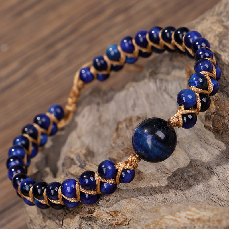 4mm Blue Tiger Eye and Amethyst Protection Bracelet