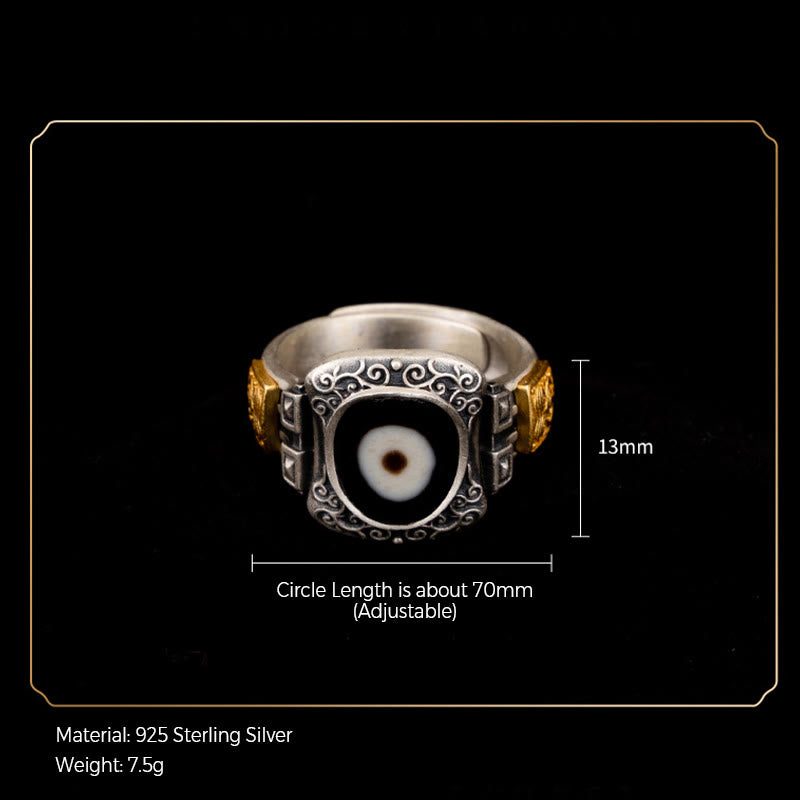 Sterling Silver Zakiram Goddess Wealth Dzi Bead Ring