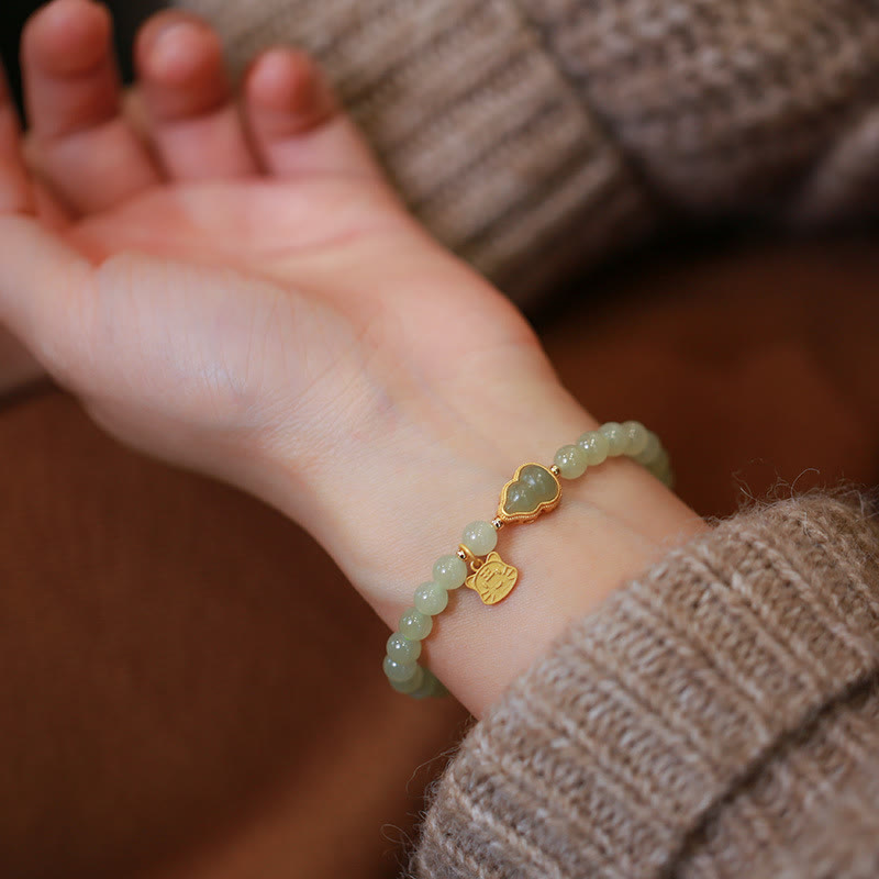 6mm Natural Hetian Jade Lucky Charm Bracelet