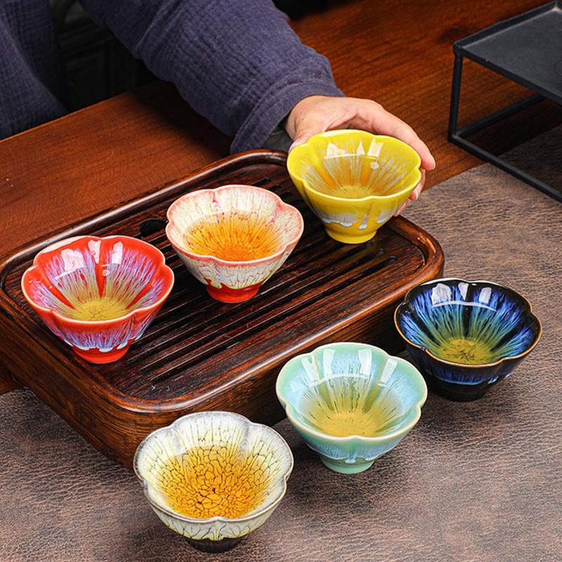 6pcs Plum Blossom Ceramic Jianzhan Tea Cup Set