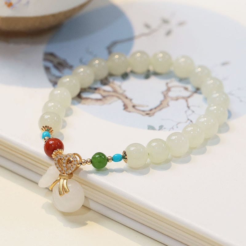 8mm Hetian White Jade Blessing Bracelet for Protection