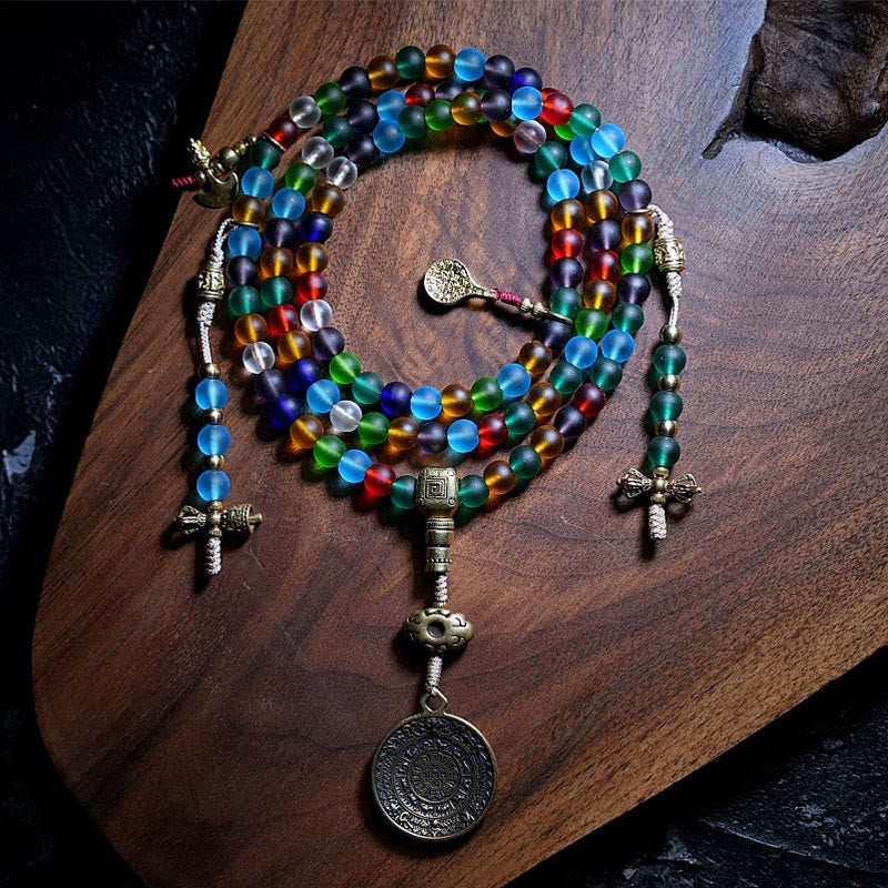 108 Bead Liuli Glass Mala Bracelet with Chinese Zodiac Charms