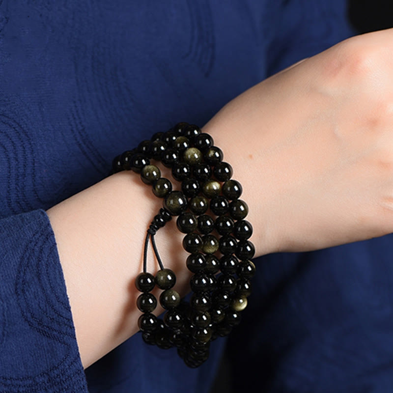 Gold Sheen Obsidian 108 Beads Wealth Mala Bracelet