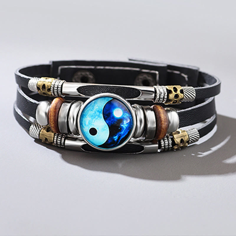 Unisex Yin Yang Leather Balance Bracelet 21.5cm