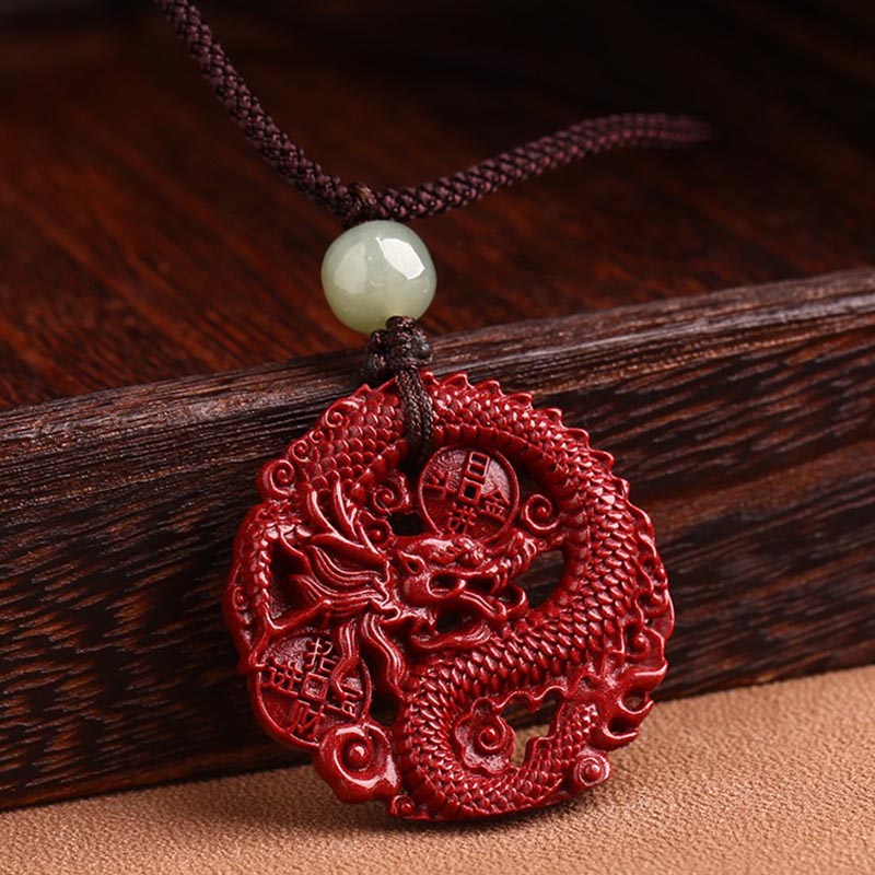 Year Of The Dragon Cinnabar Hetian Jade Necklace Pendant