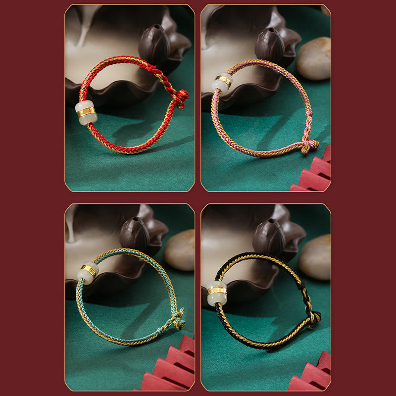 999 Gold Hetian White Jade Om Mani Padme Hum Fu Luck Bracelet