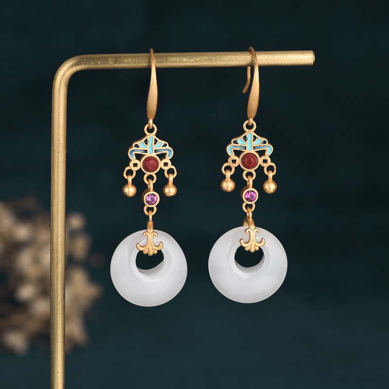 White Jade Blessing Drop Earrings for Protection & Luck