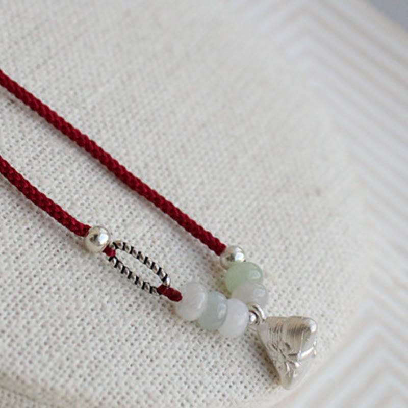 925 Sterling Silver Jade Red String Zongzi Charm Abundance Bracelet