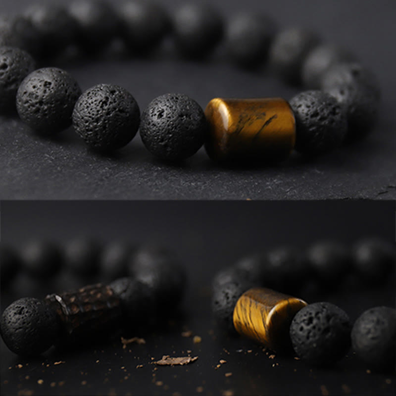 Unisex Tiger Eye Lava Rock Healing Bracelet 10mm Beads