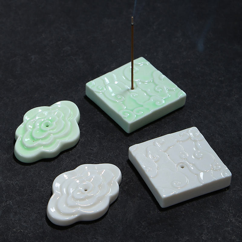 Mini Ceramic Incense Burner with Auspicious Cloud Design