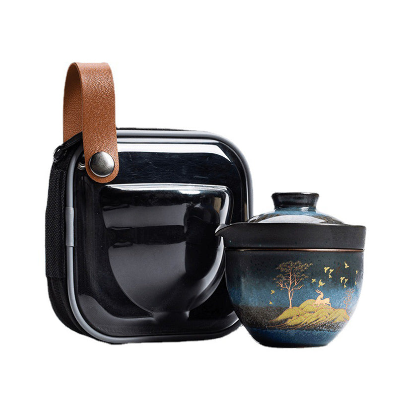 Ceramic Tea Cup with Deer and Cat Design for Spiritual Serenity