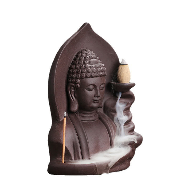 Purple Clay Buddha Backflow Incense Burner Lotus Design