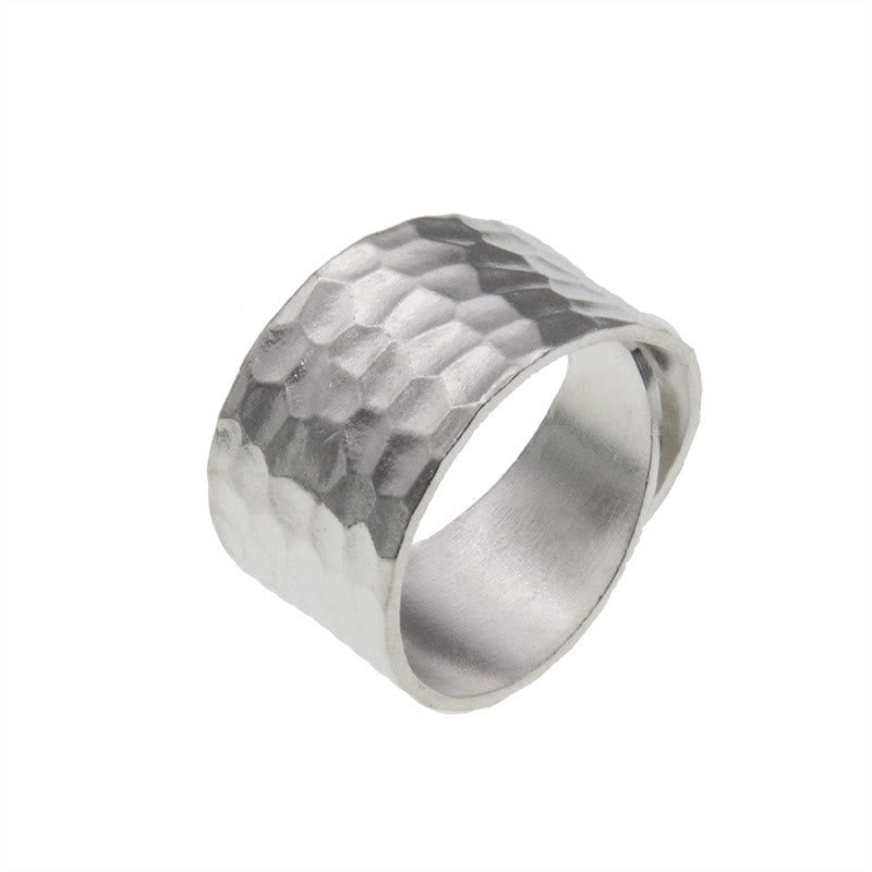 Handmade 990 Sterling Silver Spiritual Ring with Hammered Pattern