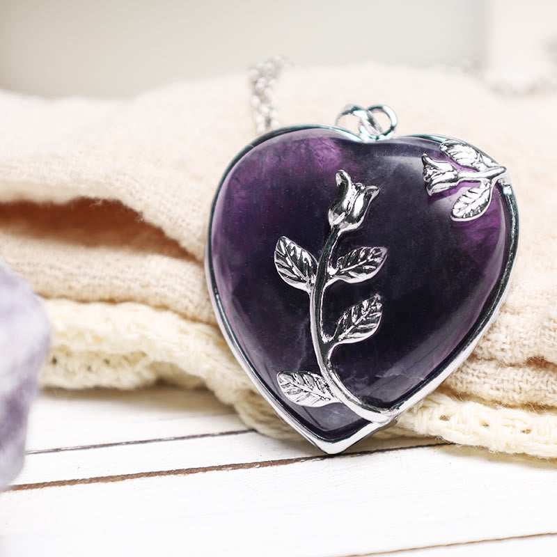 Amethyst Heart Pendant Necklace for Healing & Balance