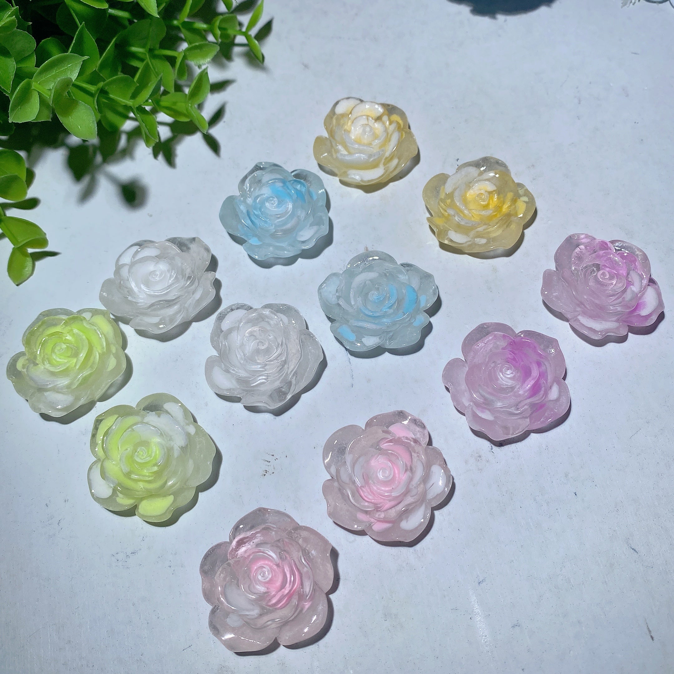 2pcs Luminous Resin Rose Flower Spiritual Statues