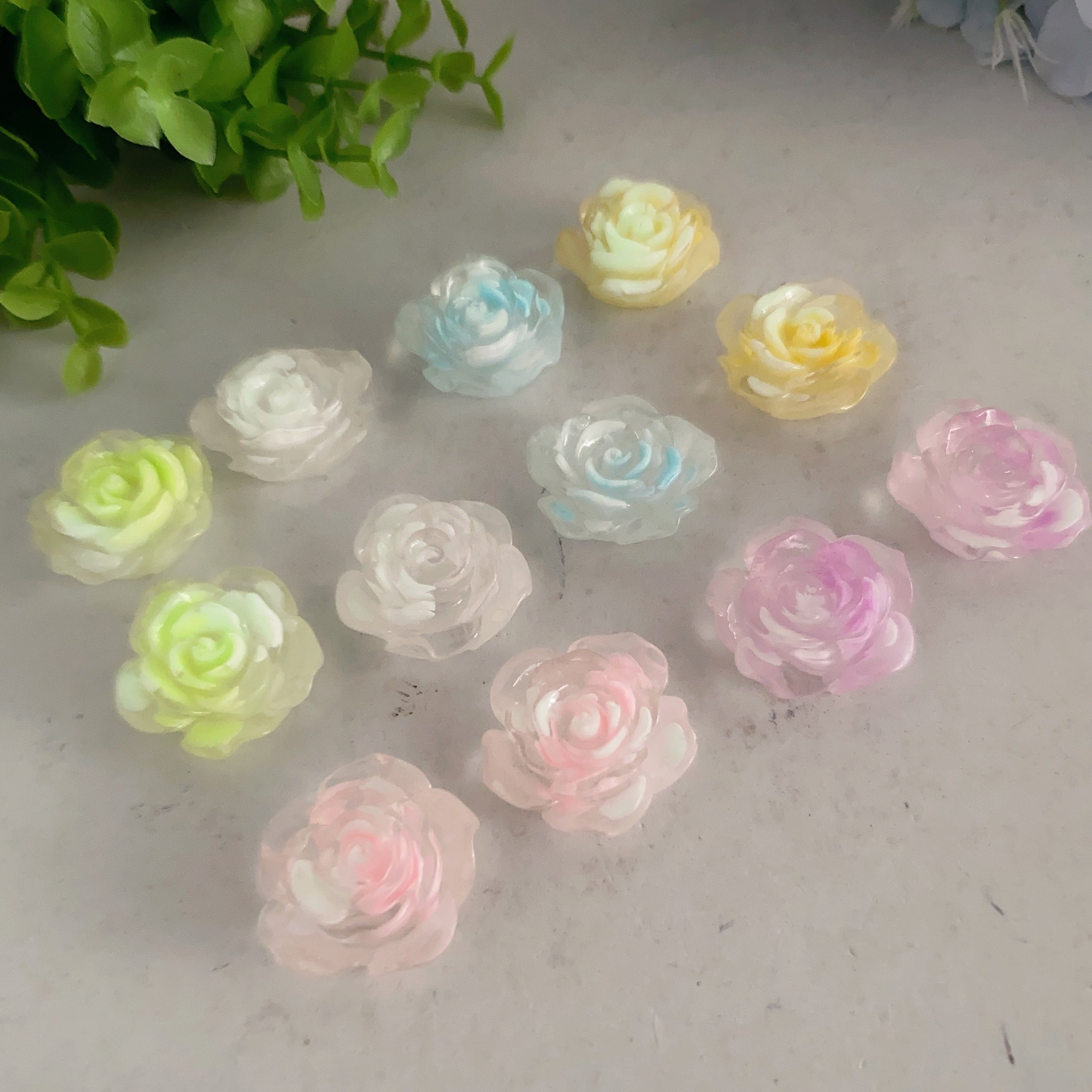 2pcs Luminous Resin Rose Flower Spiritual Statues