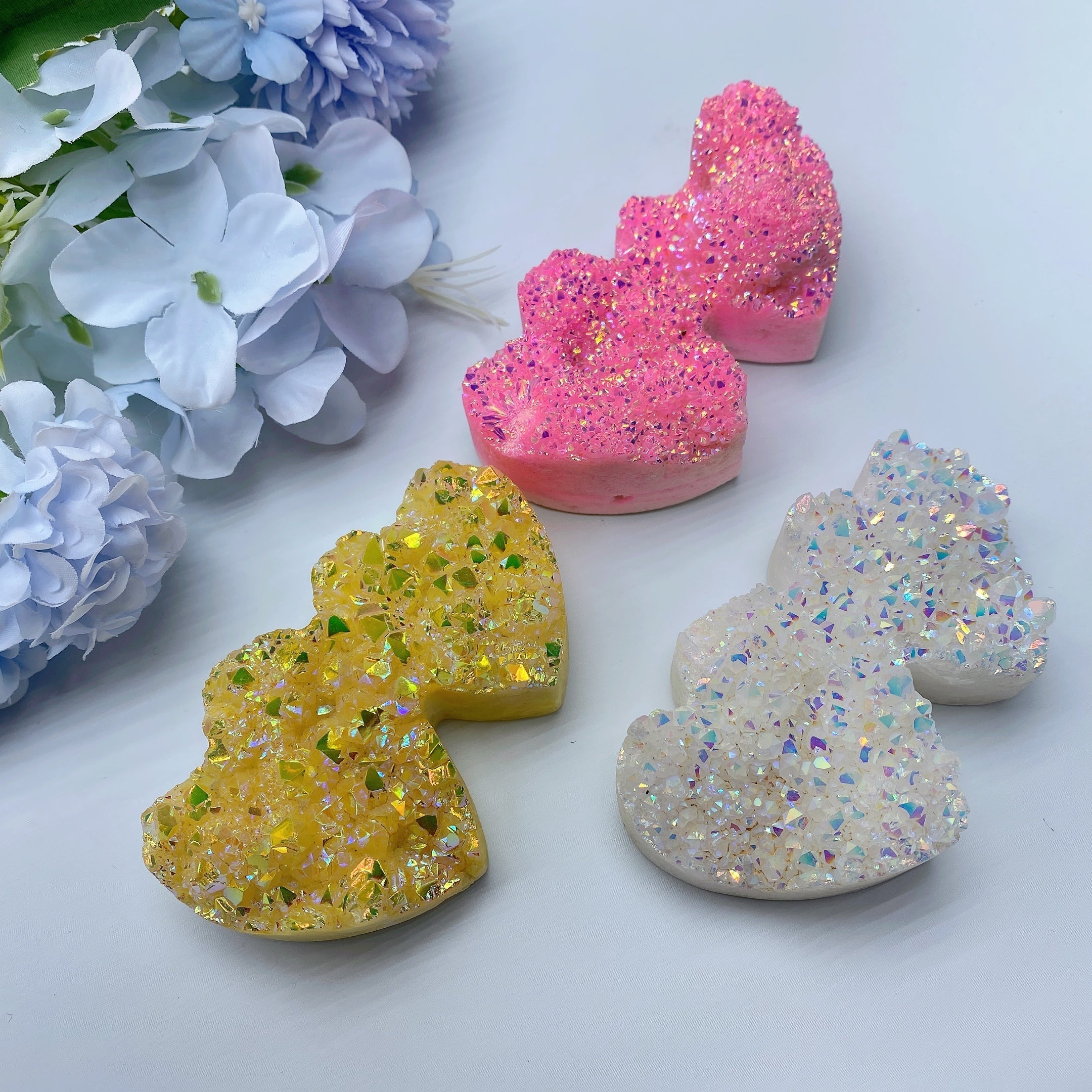 2x 2.0x3.4 inches Aura Crystal Double Heart Cluster for Healing