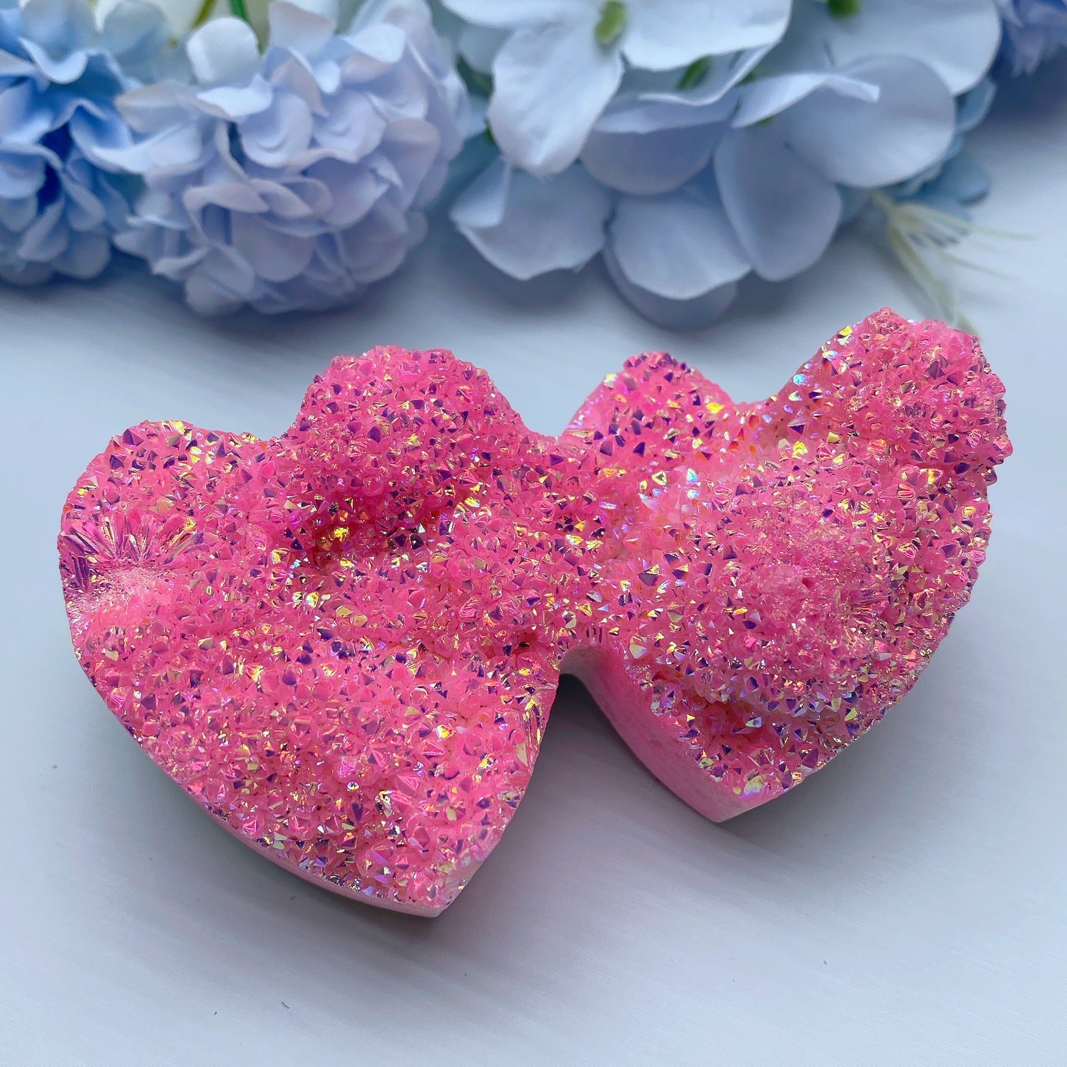 2x 2.0x3.4 inches Aura Crystal Double Heart Cluster for Healing