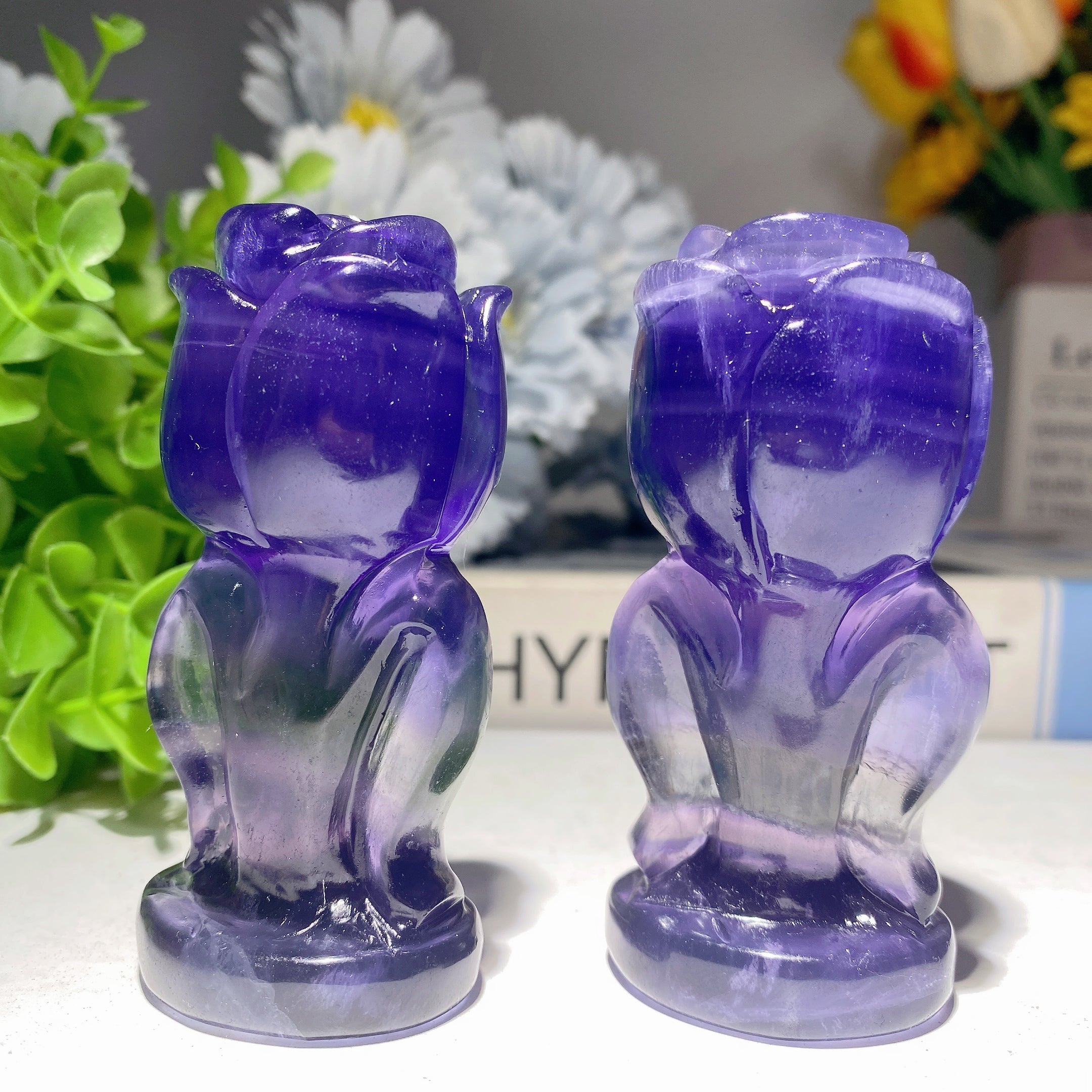 3.0-3.2 inch Fluorite Rose Flower Crystal Figurine