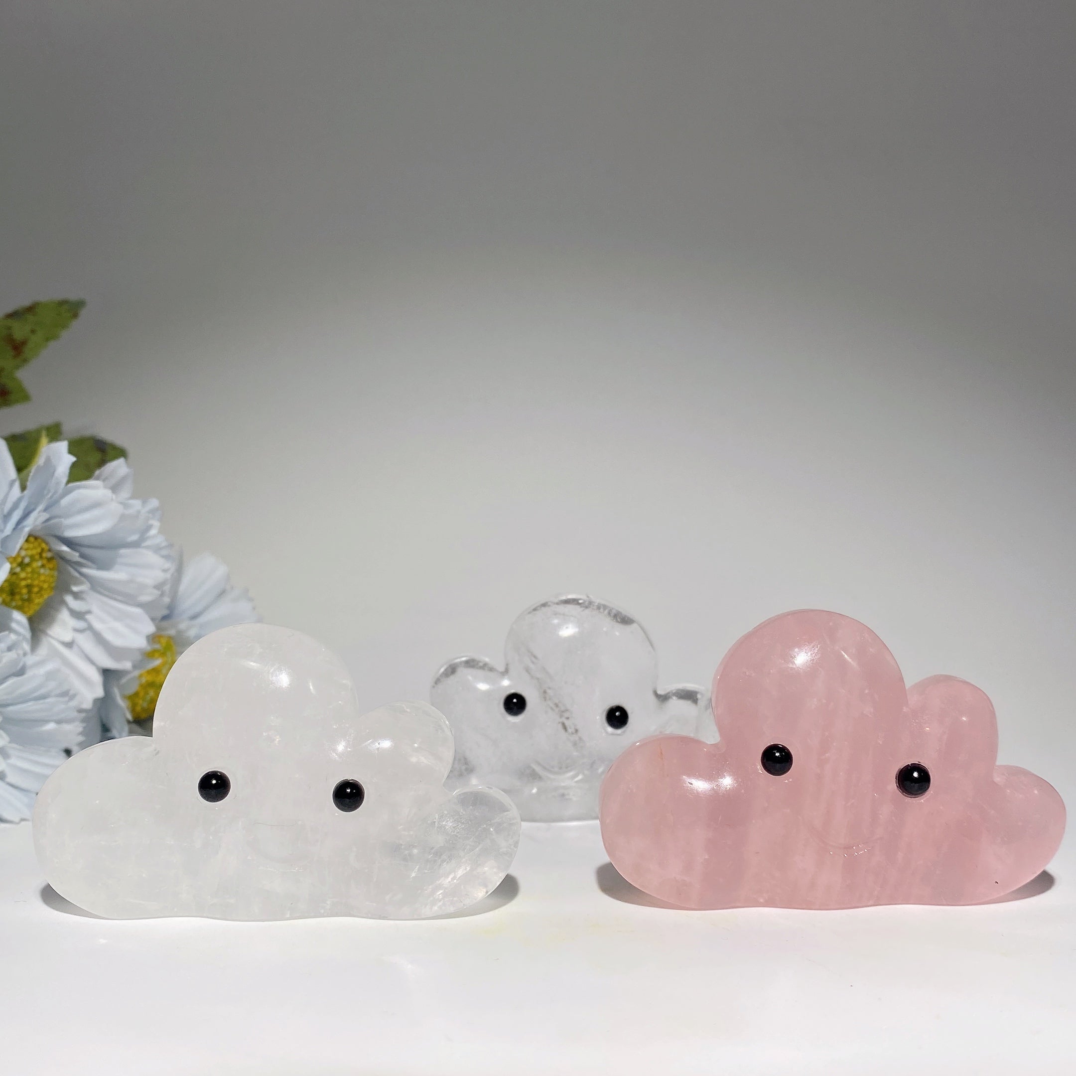 3.0 inch Clear Quartz & Rose Quartz Cloud Figurines