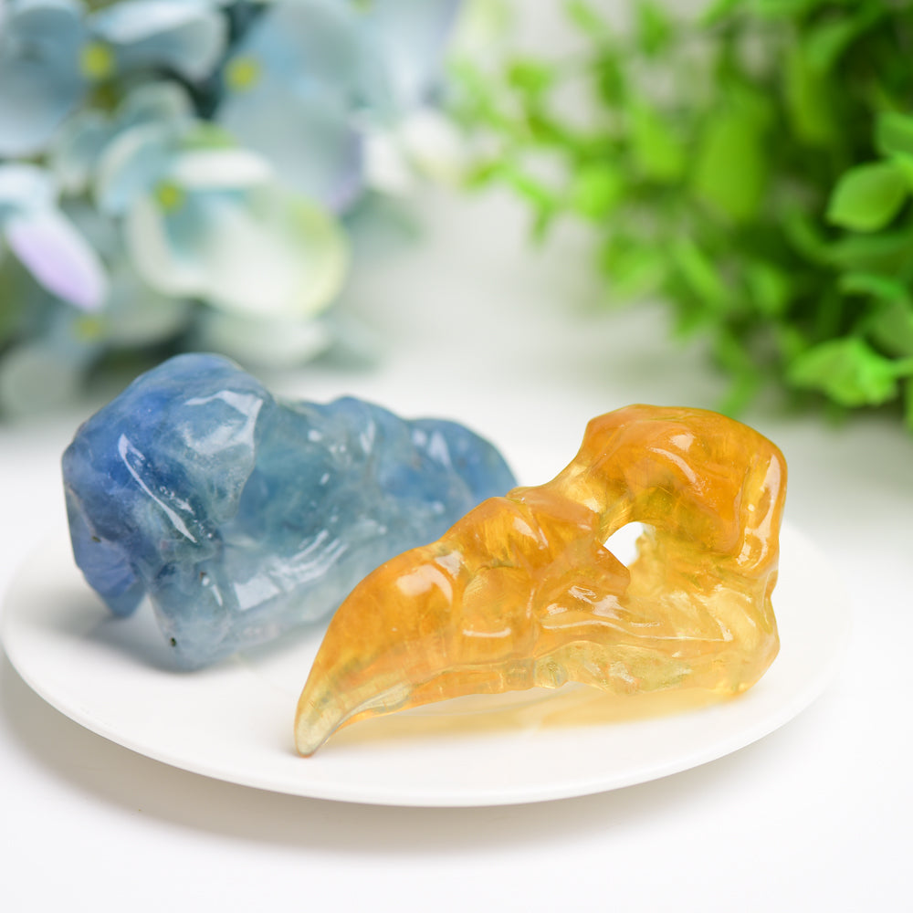 3.0 Inch Fluorite Raven Skull Crystal Figurine