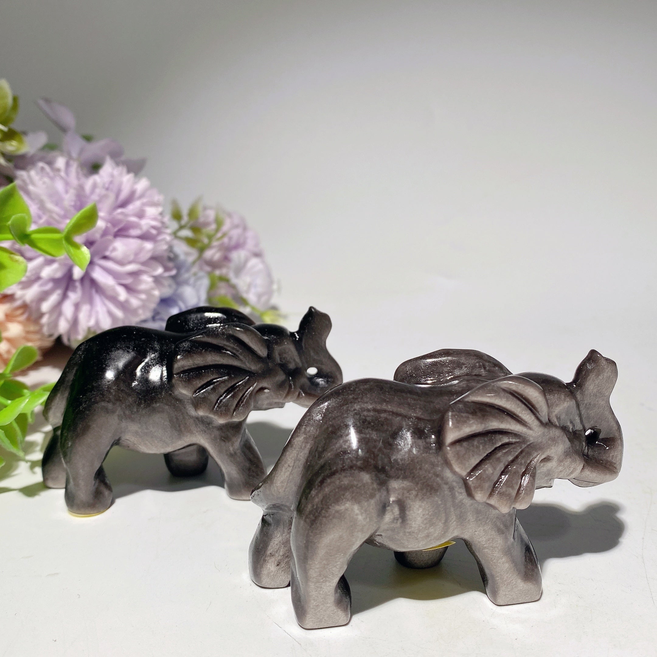 3.0 inch Silver Obsidian Elephant Crystal Carving for Healing