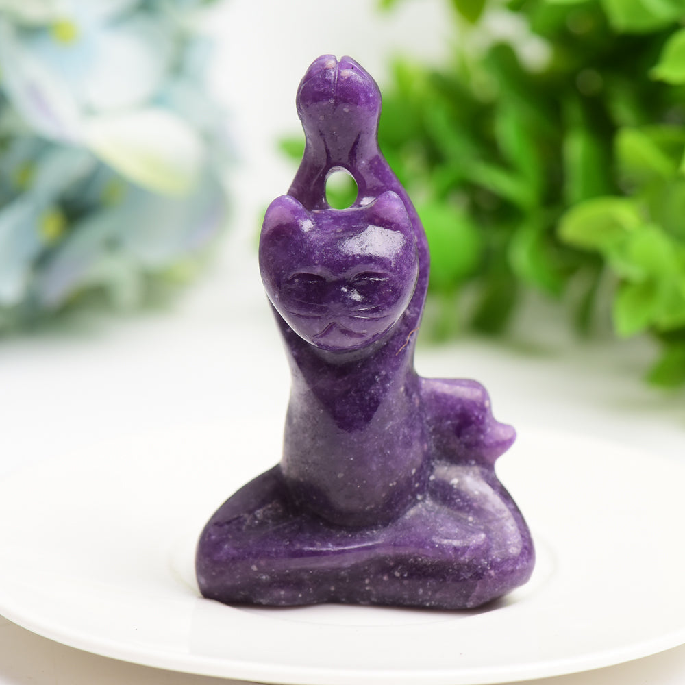 3.0" Mixed Crystal Yoga Cat Figurine for Healing & Energy