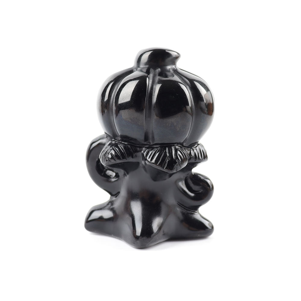 3.15in Black Obsidian Pumpkin Ghost Crystal Figurine