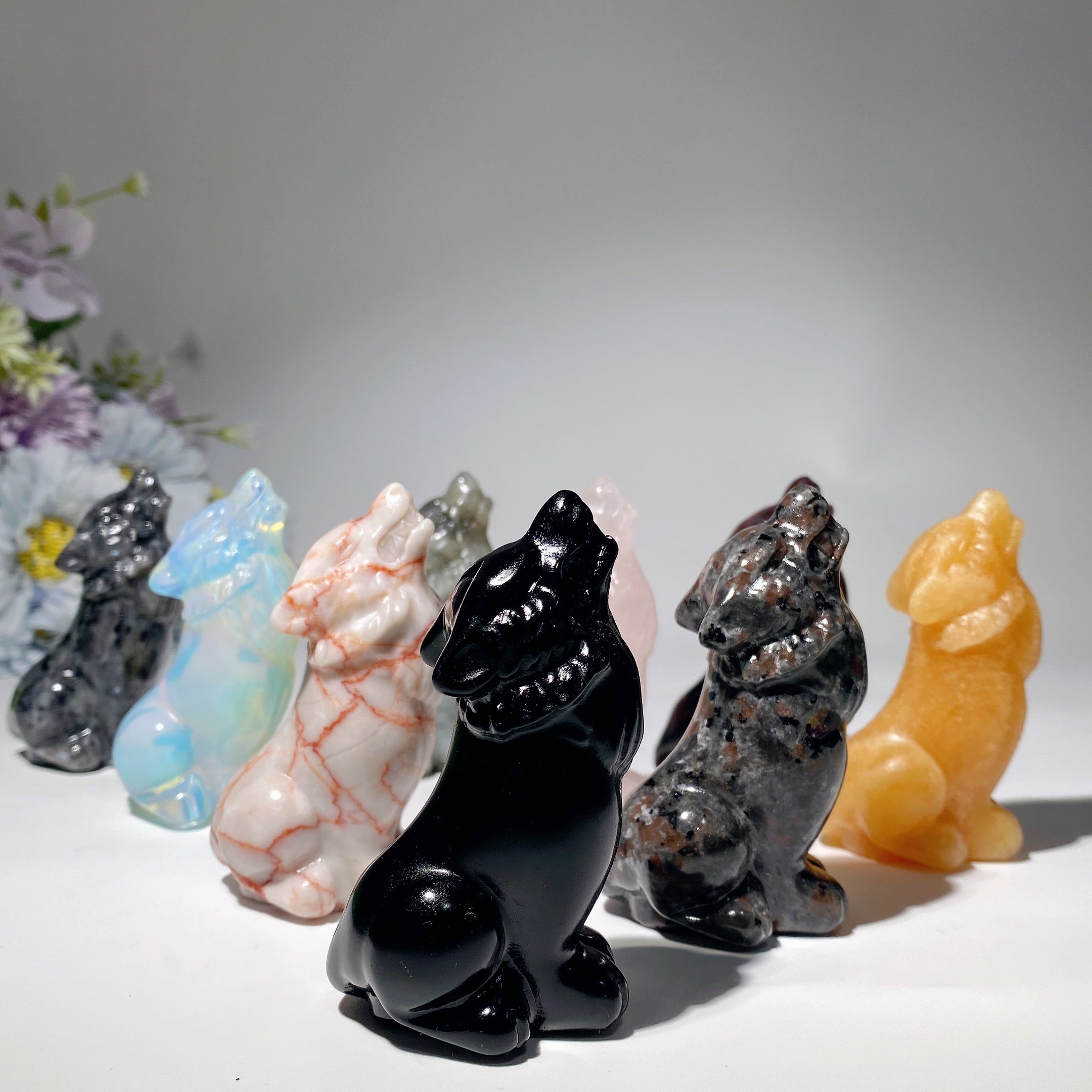 Crystal Wolves 3.2 Inch Mixed Crystal Wolf Carving Figurine for Healing | Healing Sounds