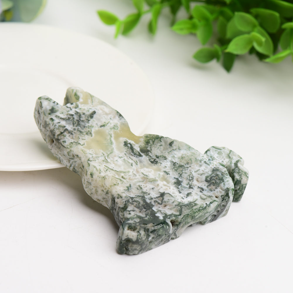 3.2 inch Moss Agate Cat Crystal Carving Figurine
