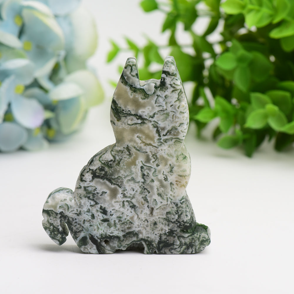 3.2 inch Moss Agate Cat Crystal Carving Figurine