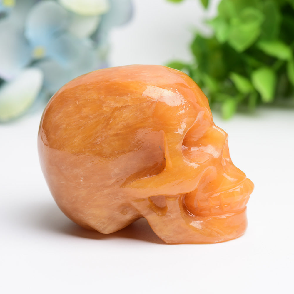 3.2 Inch Orange Calcite Skull Crystal Figurine Carving