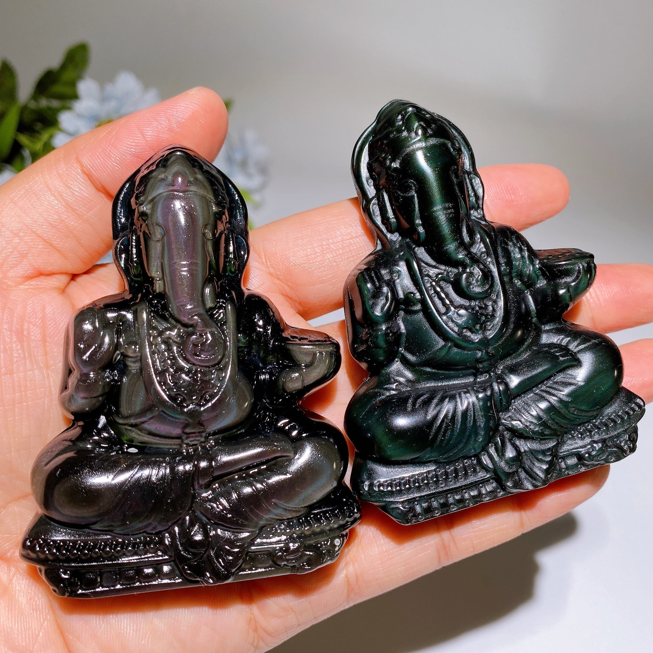3.2-inch Rainbow Obsidian Ganesha Crystal Figurine
