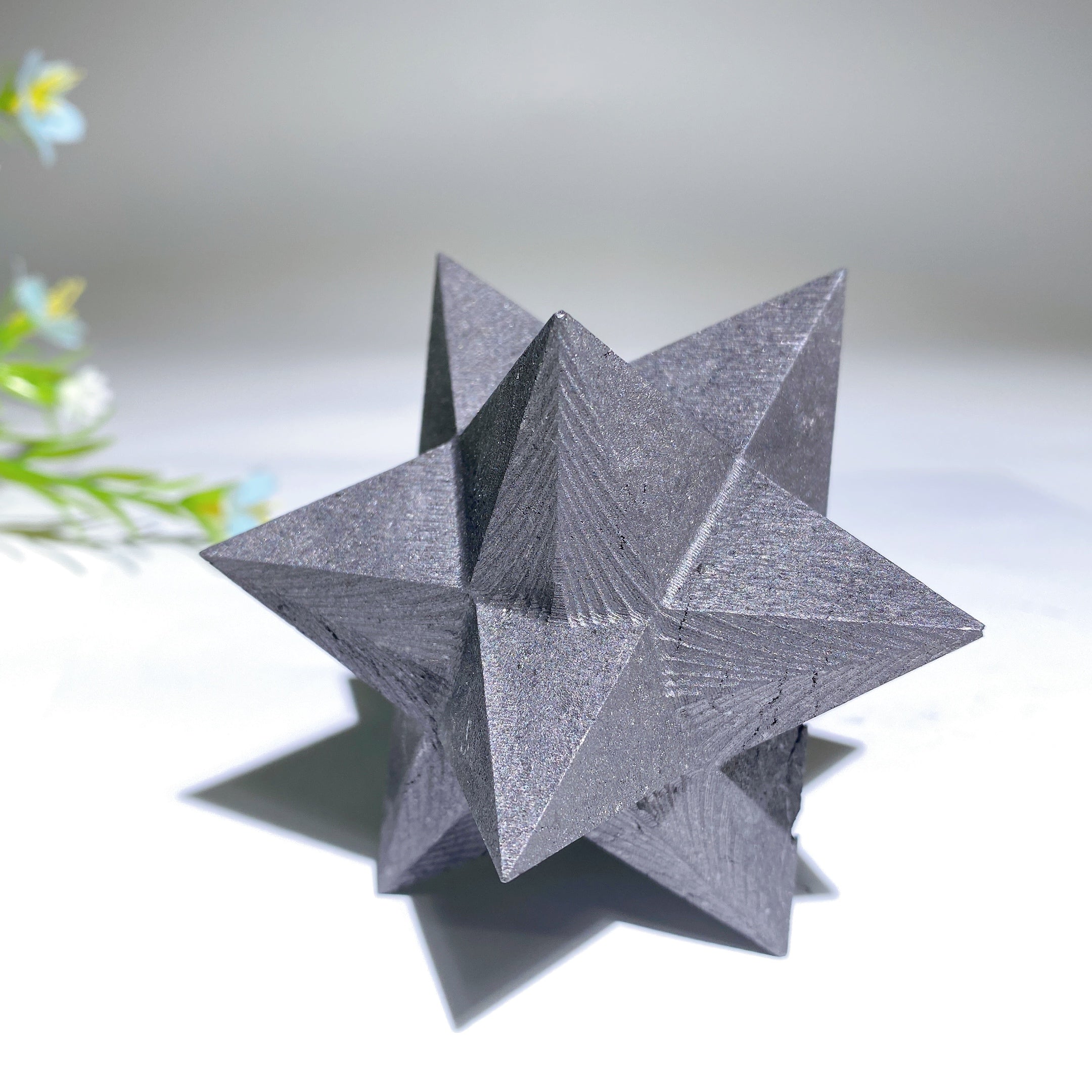 3.2 Inch Schungite Merkaba 3D Star Healing Crystal Carving