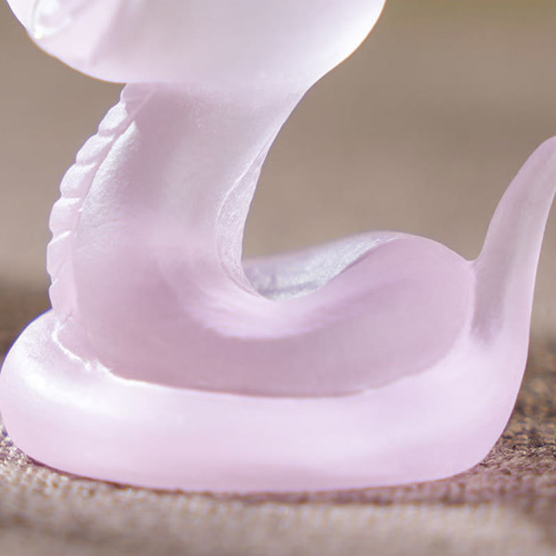 3.2" Pink Liuli Glass Snake Figurine for Spiritual Protection
