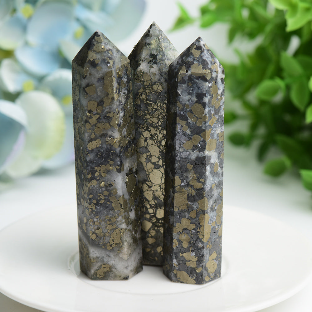 3.3"-4.0" Pyrite in Agate Crystal Points for Healing