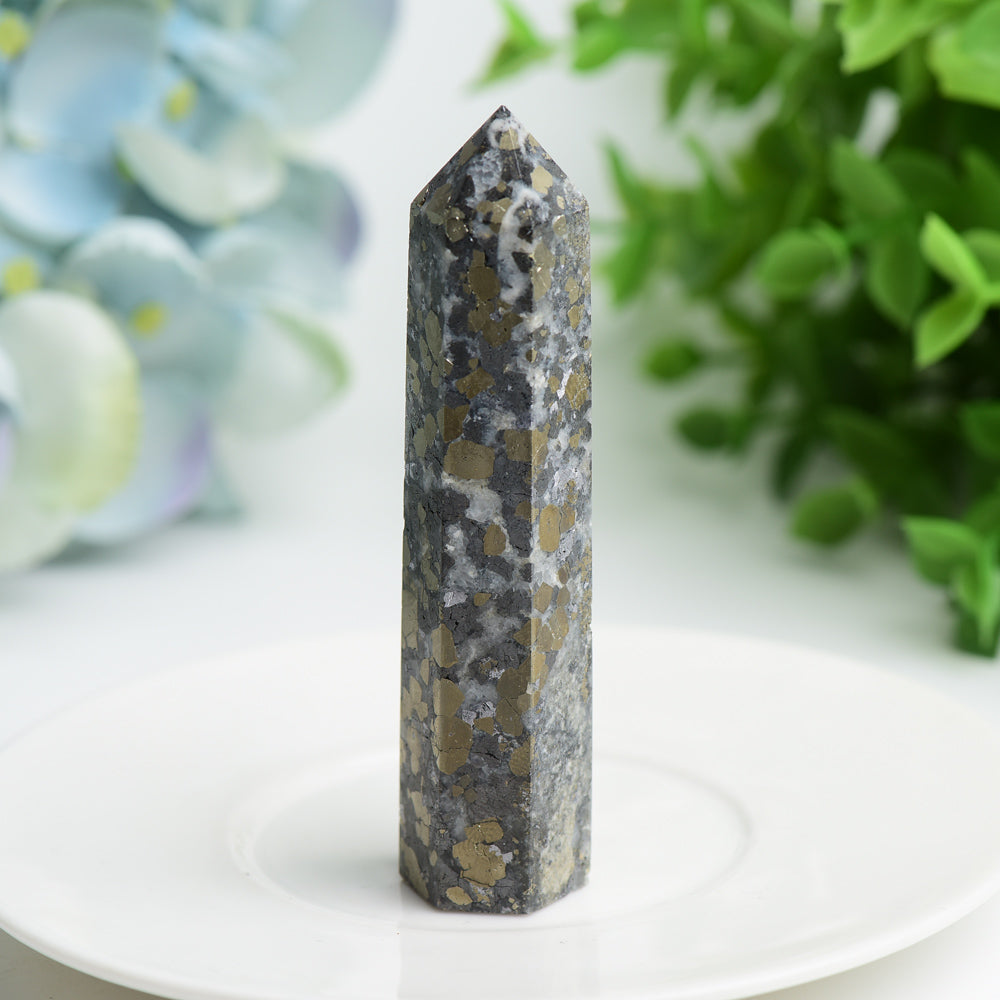 3.3"-4.0" Pyrite in Agate Crystal Points for Healing