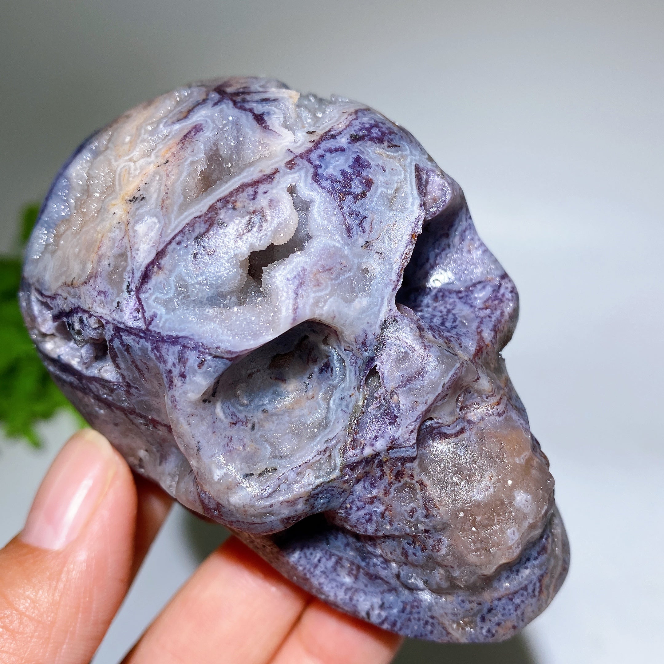 3-3.8 Inch Purple Sphelarite Crystal Skull Carving
