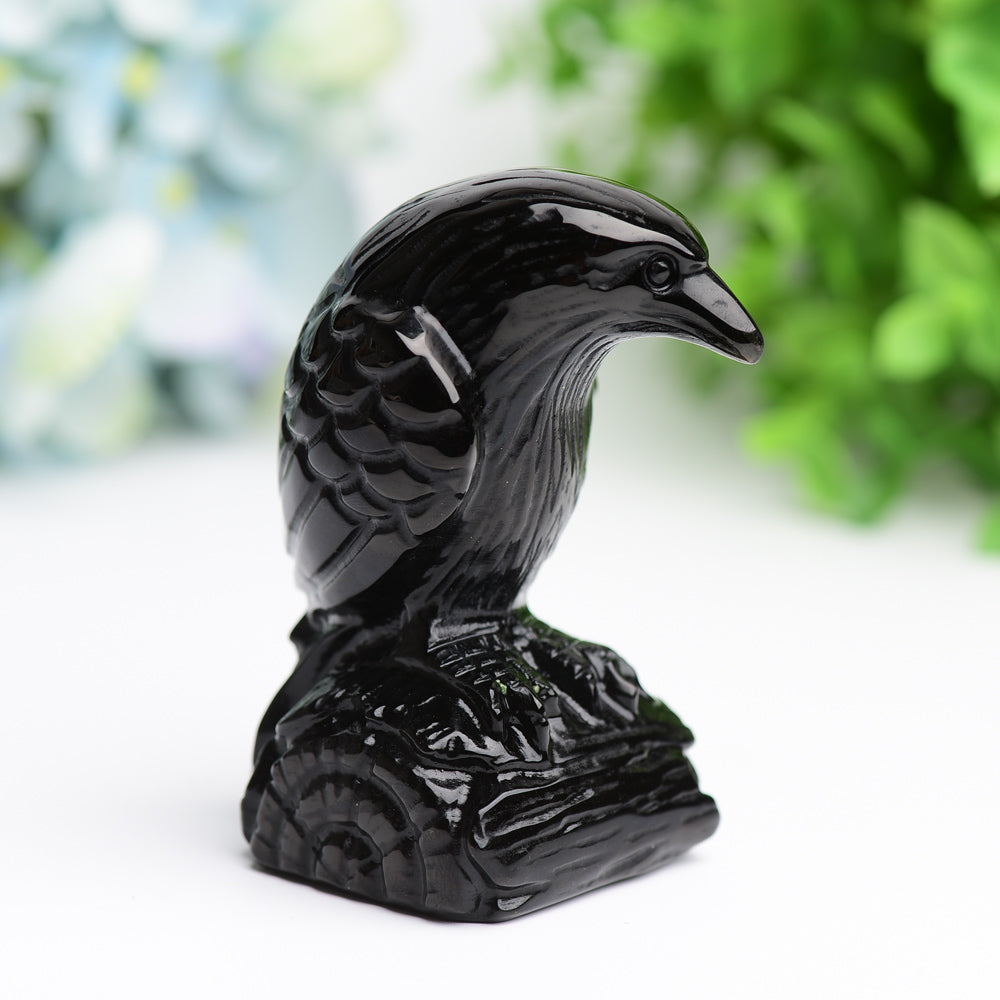 3.3 inch Black Obsidian Raven Crystal Carving