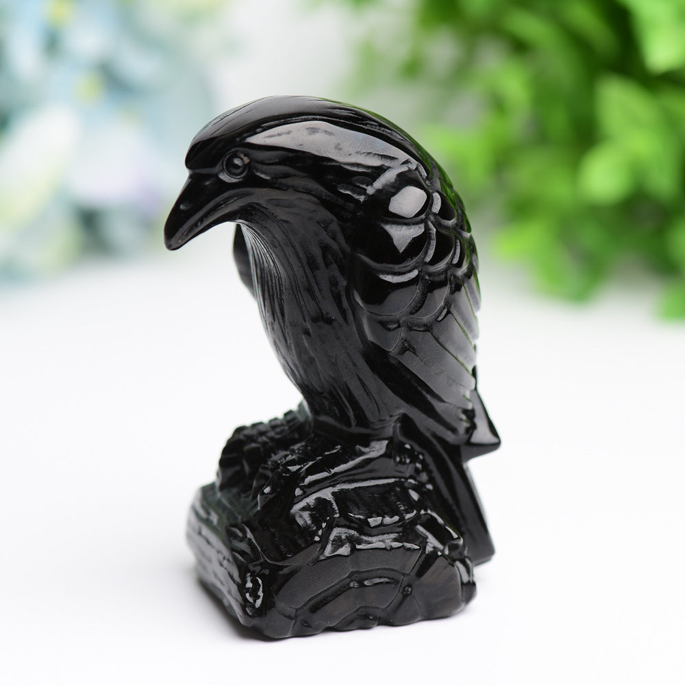 3.3 inch Black Obsidian Raven Crystal Carving