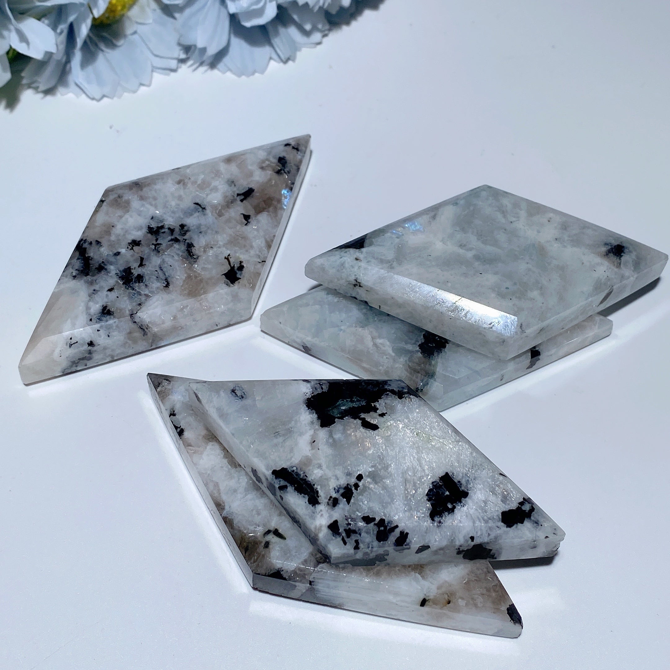 3-4 inch Black Moon Stone Rhombus Crystal Slab for Healing