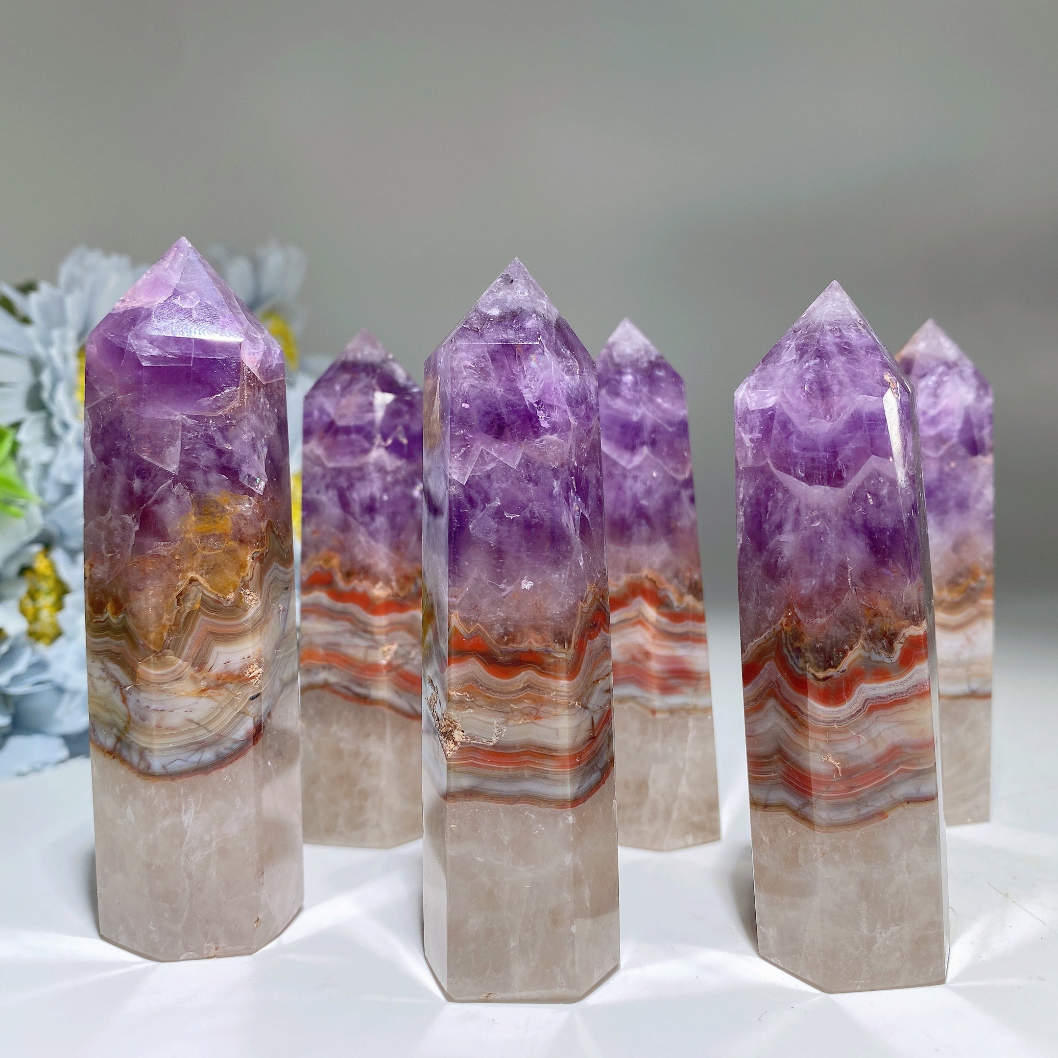 3.5"-3.8" Striped Agate and Amethyst Crystal Point