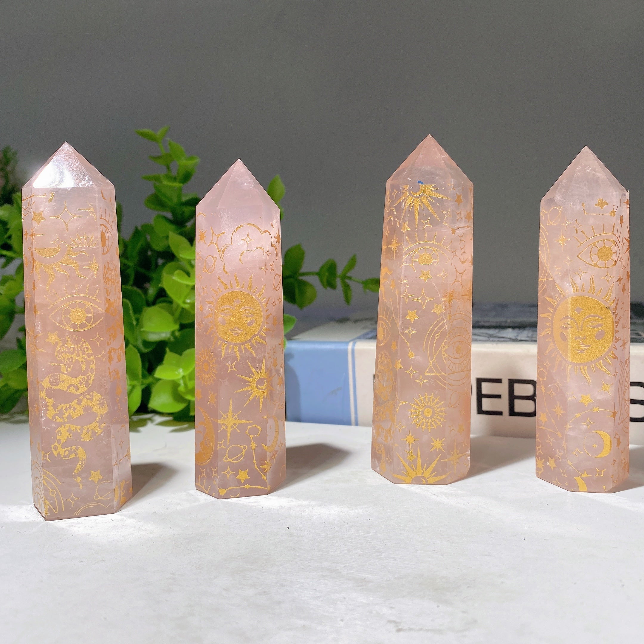3.5"-4.0" Rose Quartz Crystal Point with Celestial Printing