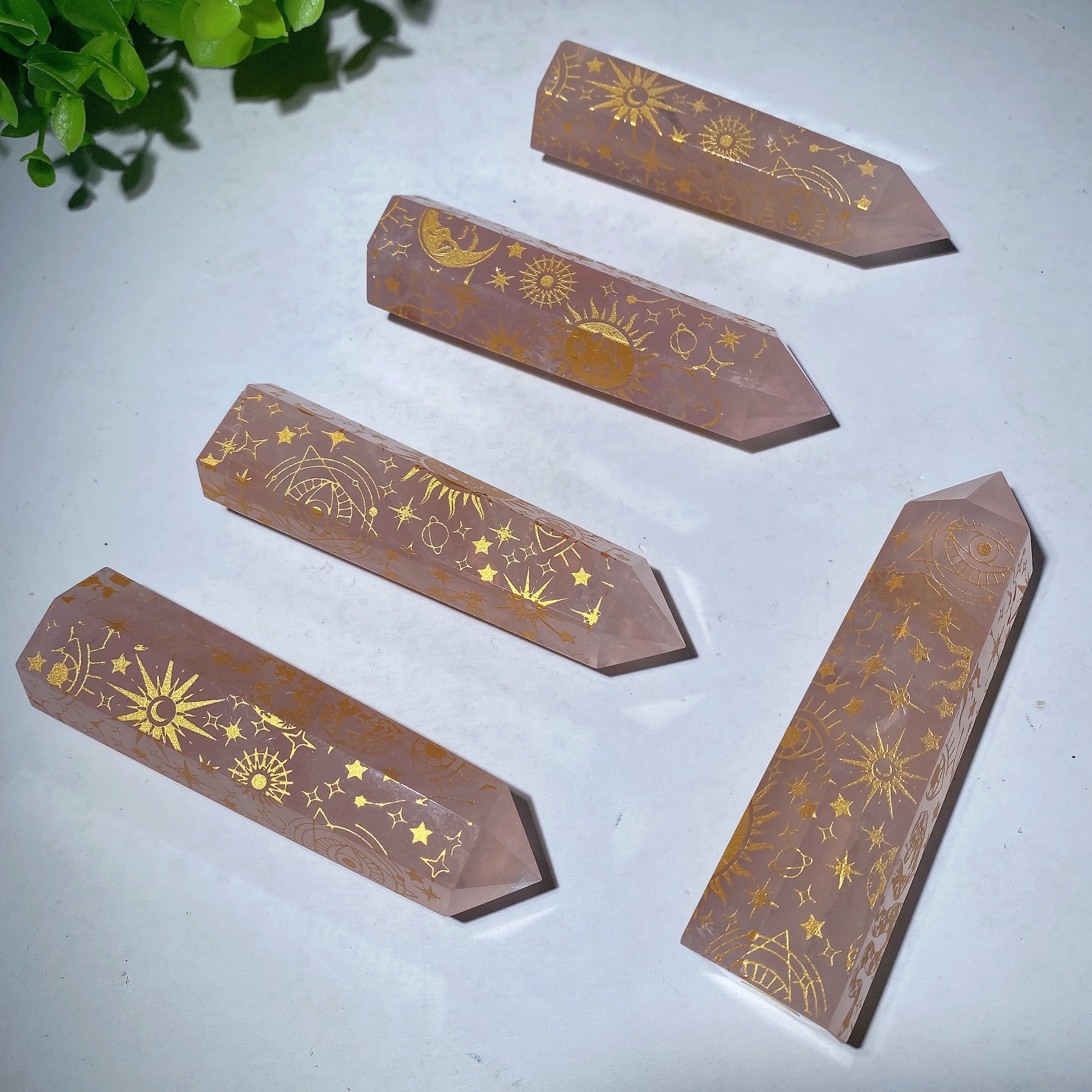 3.5"-4.0" Rose Quartz Crystal Point with Celestial Printing